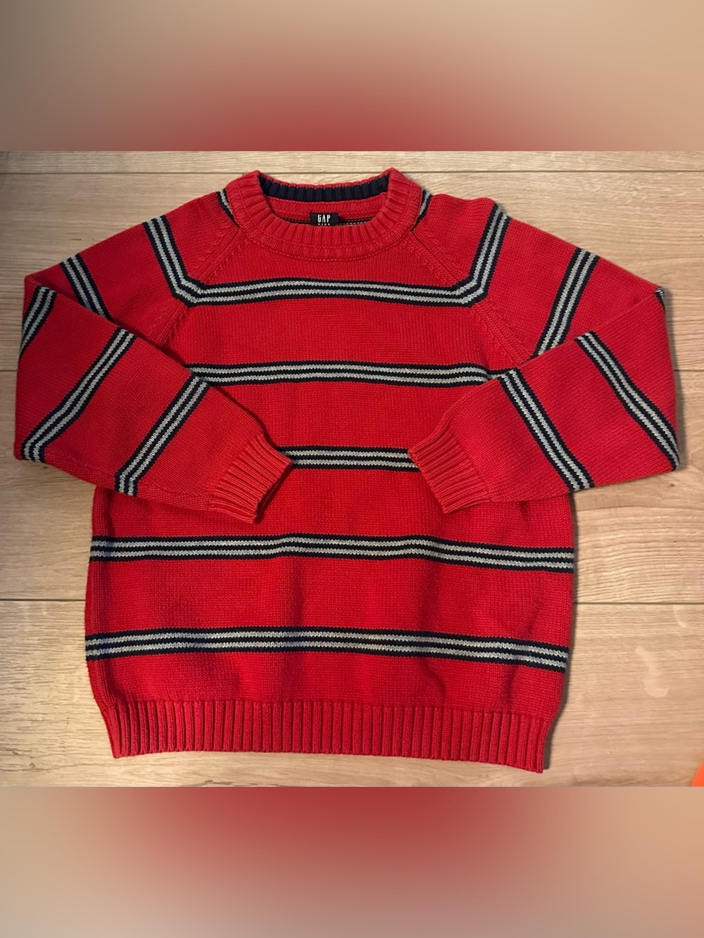Vintage GAP Kids Red Navy Striped Sweater 6-7 Preppy